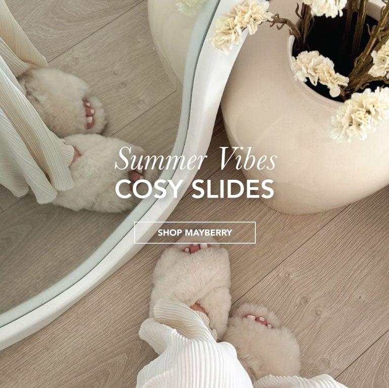 ADD ALT TEXT reads:Summer Vibes. Cosy Slides. Shop now.