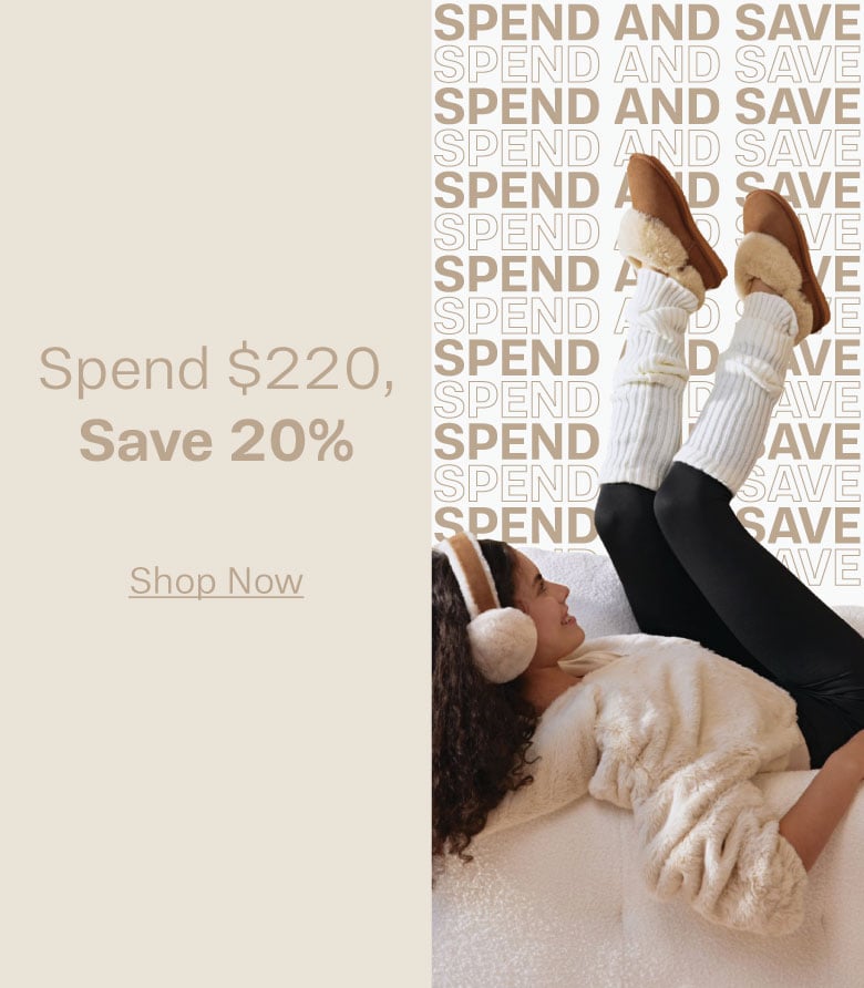 ADD ALT TEXT reads: Spend and Save. Spend $220, Save 20%. Shop Now.