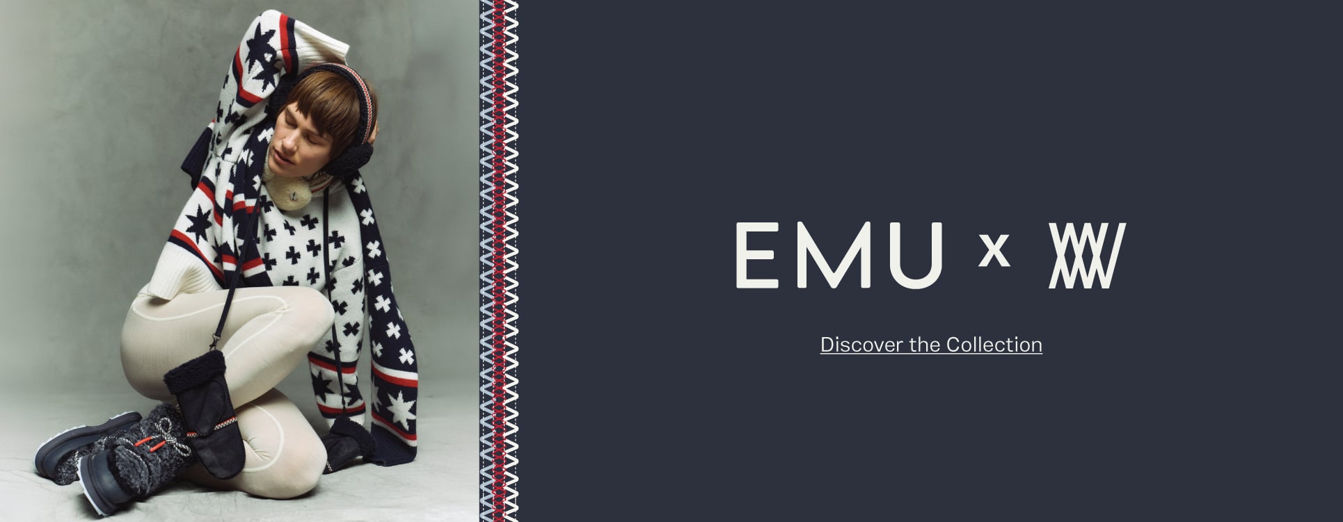 ADD ALT TEXT reads:EMU x WN Collaboration. Discover the Collection.