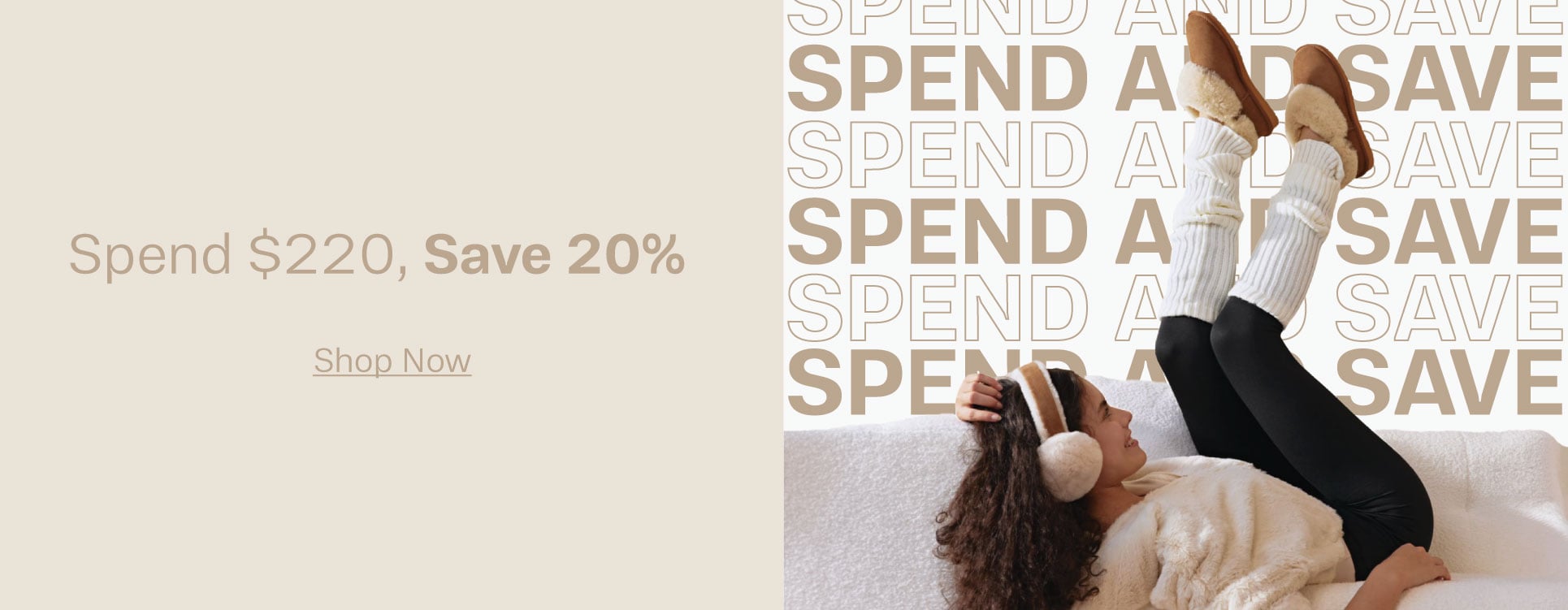 ADD ALT TEXT reads: Spend and Save. Spend $220, Save 20%. Shop Now.